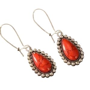 NWT Bohemian Red Vintage Water Drop Shape Dangle Earrings